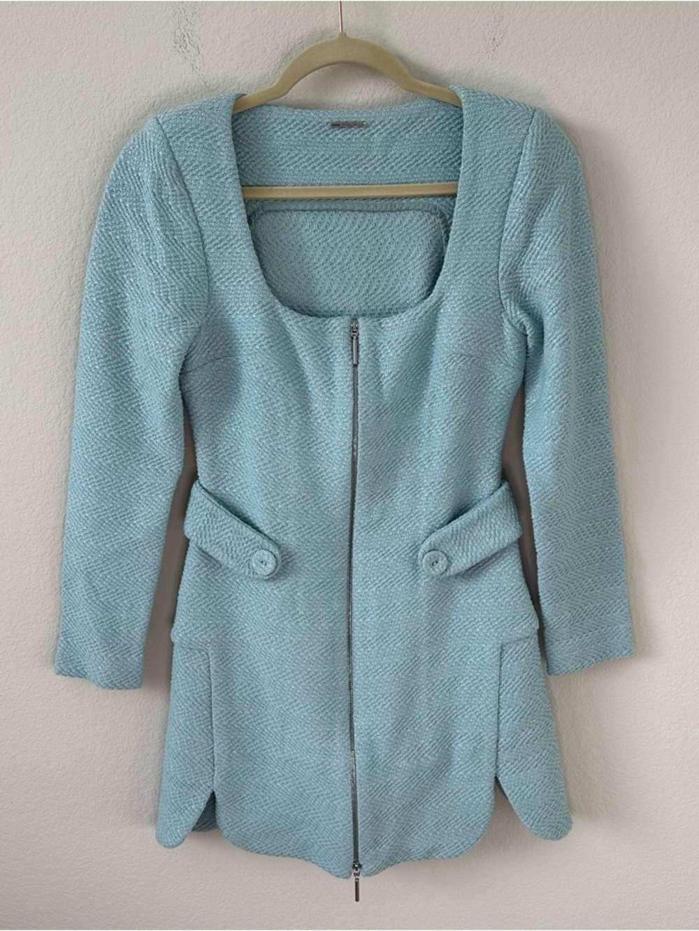 ALEXIS Elvire Structured Textured Long Sleeve
Mini Dress Light Blue SZ S - Picture 2 of 7